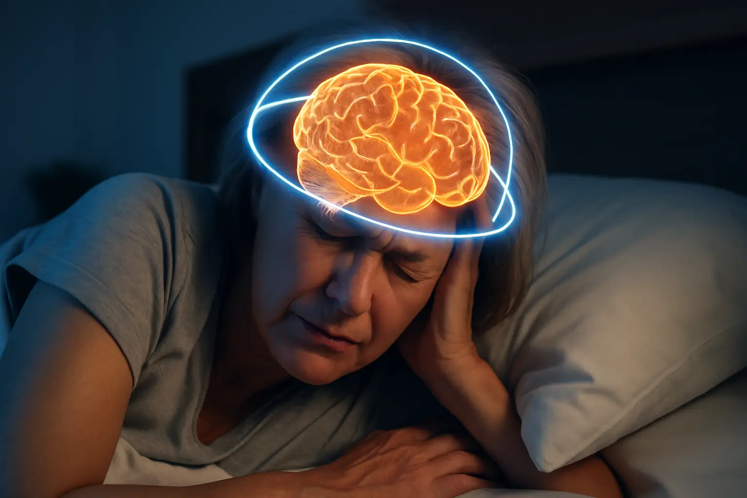 Illustration showing the brain’s alert loop associated with tinnitus at night